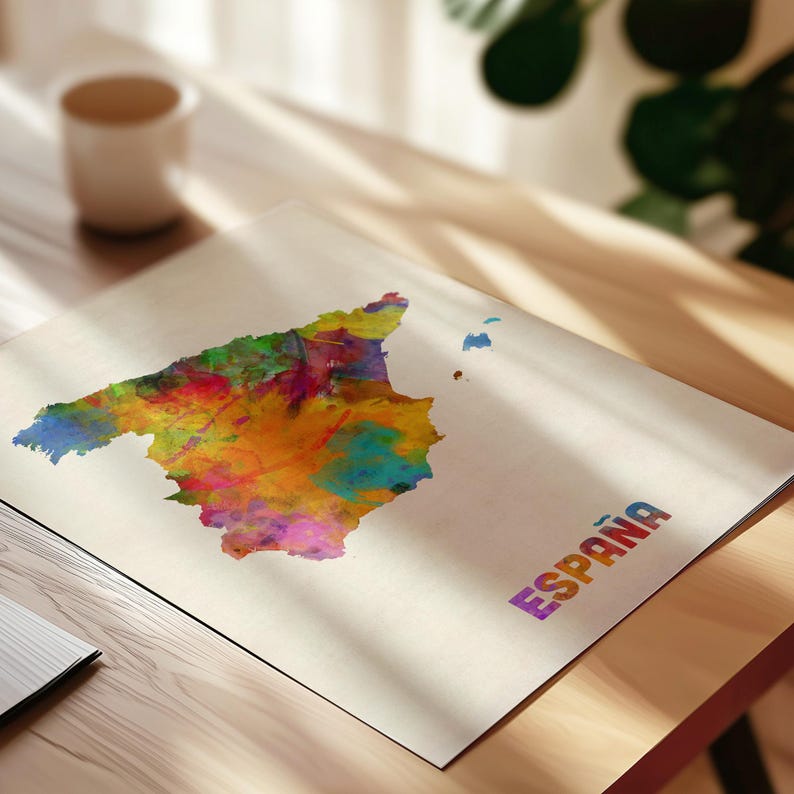 Spain Map Watercolour Art Print Poster, Country Travel Wall Decor - JM ((997) image 4