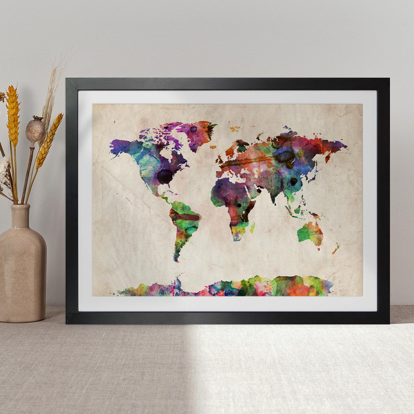 Watercolor Map of the World Map, Art Print, 11x14 up to 18x24 Inch WM ...