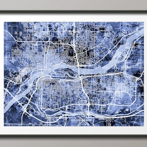Carte quadruple des villes, Davenport, Bettendorf, Rock Island, Moline, impression d'art (2504)