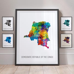 Democratic Republic of the Congo Map, Watercolour Painting Art Print Poster, Portrait - MX (10815)