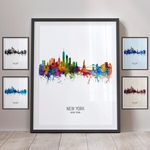 Ligne d'horizon de New York, New York Paysage urbain de New York impression d'art affiche Portrait px (4872)