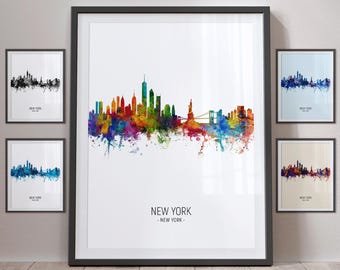 New York Skyline, NYC New York Cityscape Art Print Poster Portrait - PX (4872)