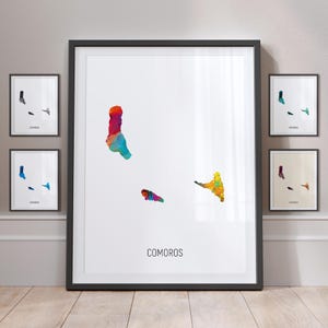 Carte des Comores, aquarelle, impression d'art poster MX (10808)