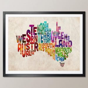 Carte de texte typographique de l'Australie, impression d'art (893)