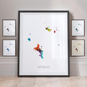 Carte des Seychelles, aquarelle, impression d'art poster MX (10932)