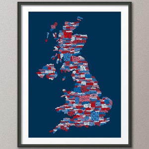Großbritannien UK Stadt Text Karte, Kunstdruck (234)