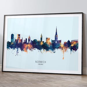 Norwich Skyline England, Cityscape Painting Art Print Poster HX (15934)