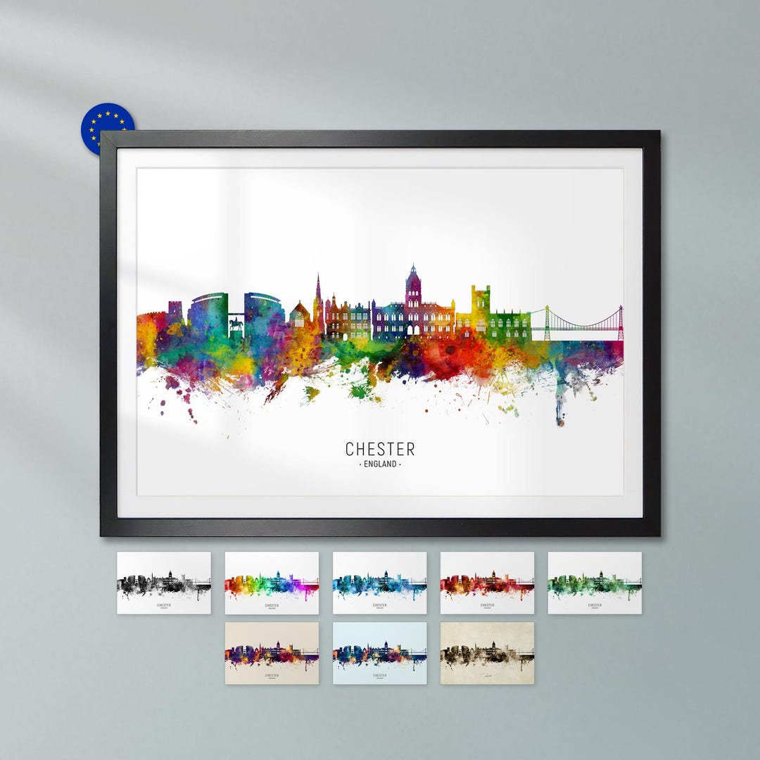 GERMANIA 　2個セット Chester Skyline England, Poster Print Cityscape Art ZX (25472) - Etsy
