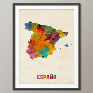 Spanien Aquarell Landkarte (España), Kunstdruck (997)