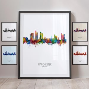 Manchester Skyline, Manchester England Cityscape Art Print Poster Portrait PX (37806)