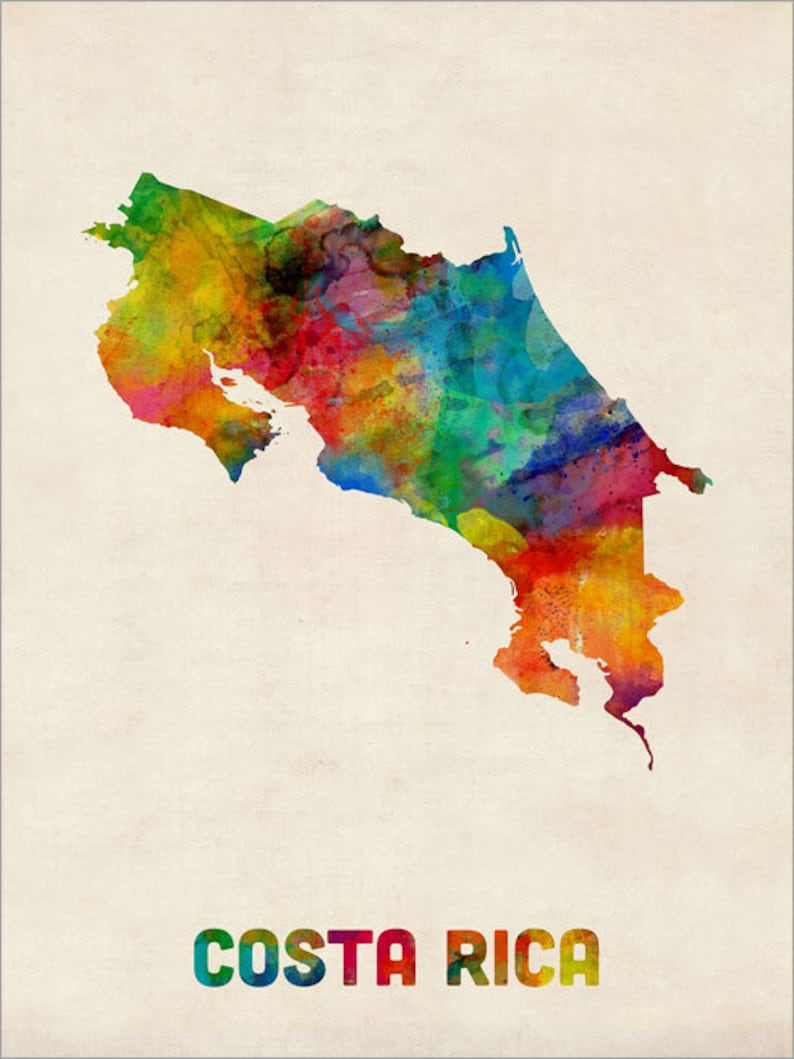 Costa Rica Watercolor Map Art Print 1034 Etsy
