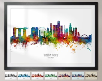Singapore Skyline Singapore, Cityscape Painting Art Print Poster CX (6522)