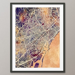 Barcelona Map, Catalunya Spain City Map, Watercolour Art Print (6434)