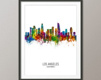 Los Angeles Skyline, LA California Cityscape Art Print Poster Portrait (4997)