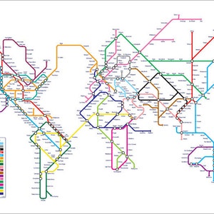 World Map as a Tube Metro Subway System, Art Print 596 image 2