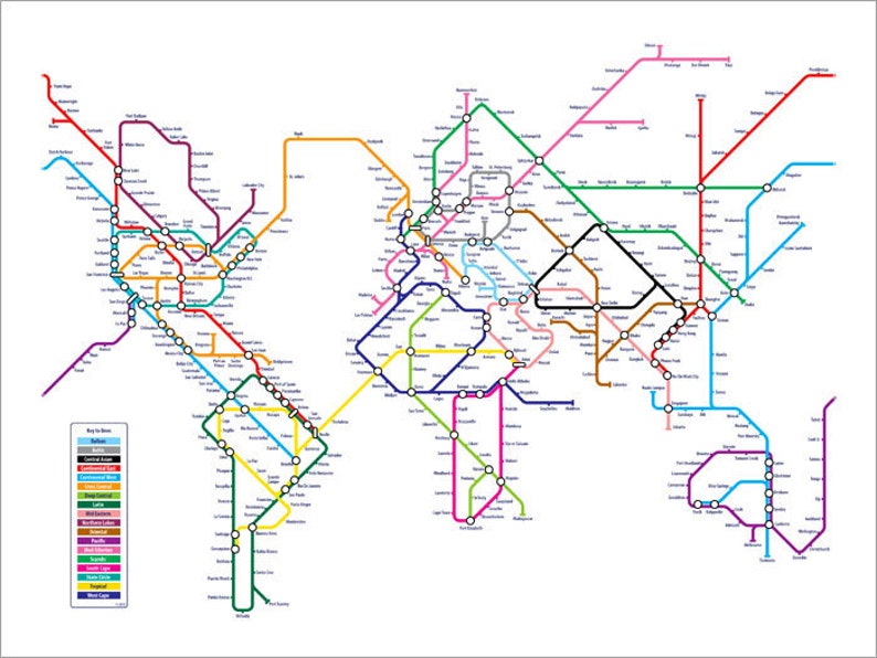 World Map as a Tube Metro Subway System, Art Print 596 image 2