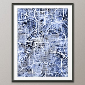 Kansas City Map, Kansas City Missouri City Map, Art Print (2953)