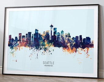 Seattle Skyline Washington, Cityscape Art Print Poster HX (12041