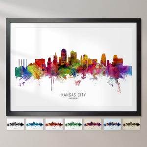 Ligne d'horizon de Kansas City, Missouri, affiche d'impression d'art de peinture de paysage urbain CX (6617)
