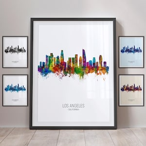 Los Angeles Skyline, Los Angeles California Cityscape Art Print Poster Portrait PX (4997)