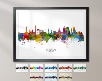 Glasgow Skyline Scotland, Cityscape Art Print Poster KX (44967)