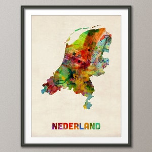 Carte aquarelle des Pays-Bas (Pays-Bas), impression d'art (475)