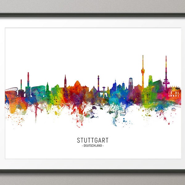 Stuttgart Skyline Deutschland, Cityscape Painting Art Print Poster CX (6644)