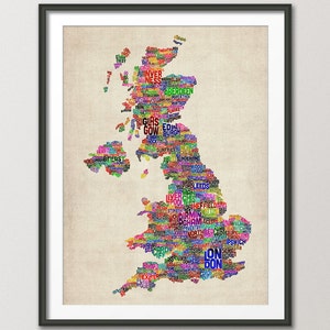 Großbritannien UK Stadt Karte, Kunstdruck (229)