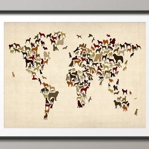 Hunde Landkarte Weltkarte, Art Print WM (1140)