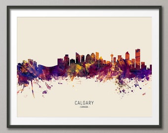 Calgary Skyline Canada, Cityscape Painting Art Print Poster LS (15108)