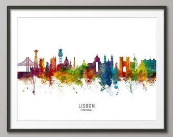 Lisbon Skyline Portugal, Cityscape Painting Art Print Poster CX (6507)