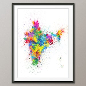 India Paint Splashes Map, Map of India Art Print (8743)