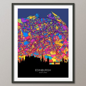 Édimbourg en Écosse, carte d'horizon, affiche imprimée paysage urbain (32277)