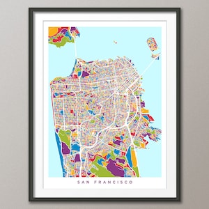 San Francisco Map, San Francisco California City Street Map, Art Print (1879)