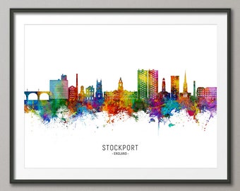 Stockport Skyline, Stockport England Cityscape Art Print Poster CX (23690)