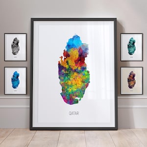 Qatar Map, Watercolour Painting Art Print Poster MX (10917)