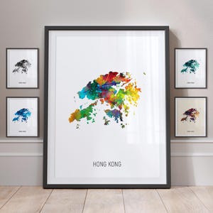 Mapa de Hong Kong, pôster de impressão de arte de pintura em aquarela MX (10847)