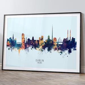 Dublin Skyline Ireland, Cityscape Painting Art Print Poster HX (12008)