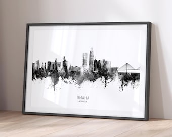 Omaha Skyline NE, Cityscape Painting Art Print Poster YZ (17543)