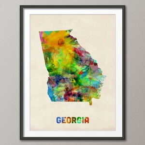 Carte aquarelle de Géorgie Etats-Unis, impression d&#39;art JX (370)