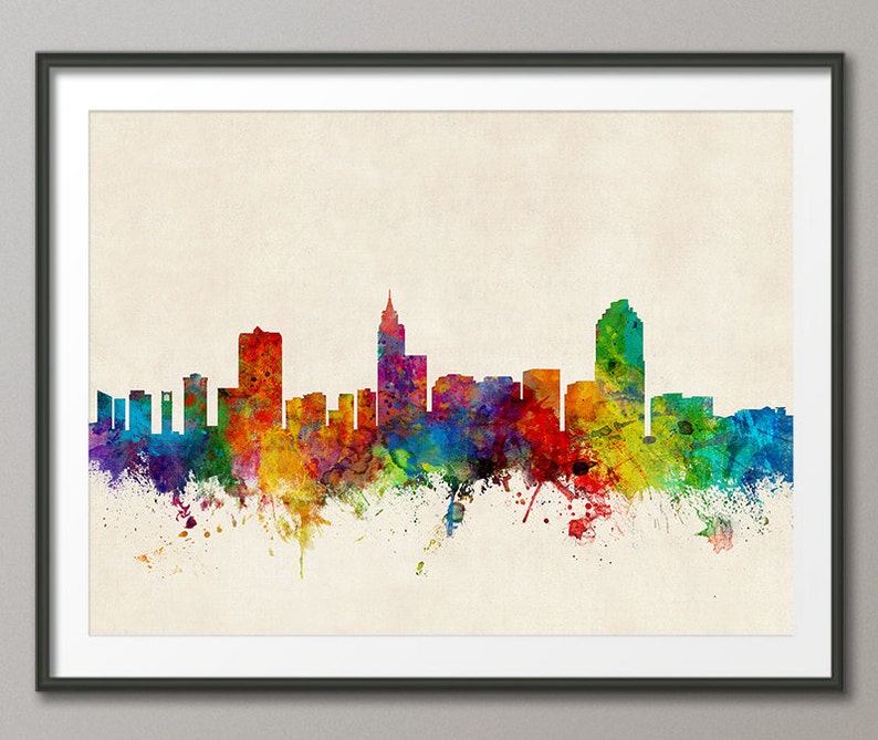 Raleigh Skyline Raleigh North Carolina Cityscape Art Print Etsy