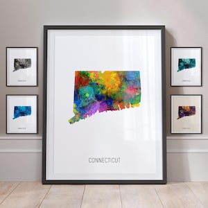 Connecticut Map, US State Watercolour Painting Art Print Poster MX (30974)