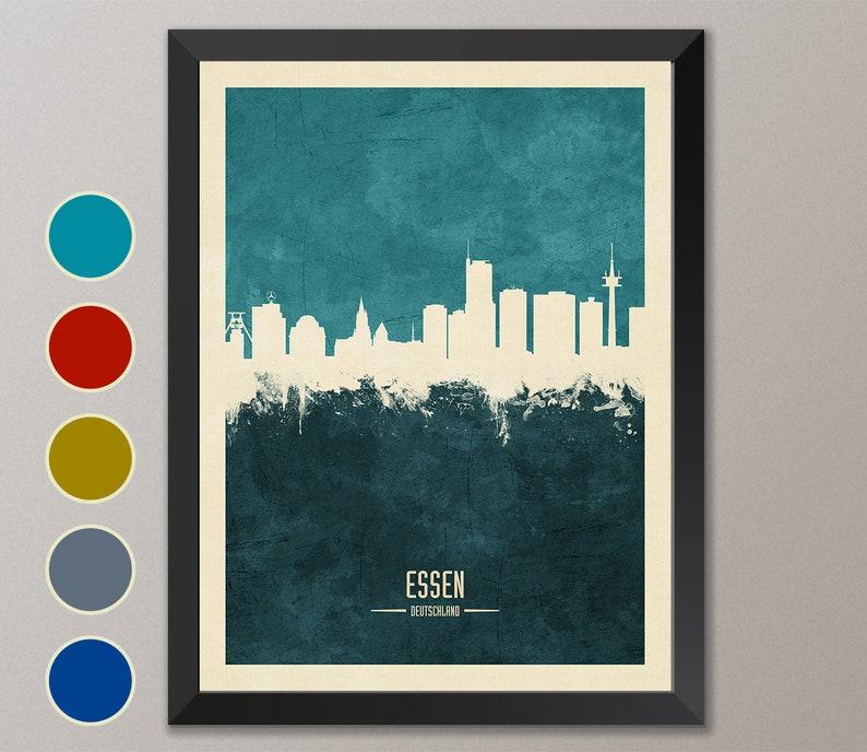 Essen Skyline, Essen Cityscape Germany, Watercolor Art Print Poster 4191 image 4