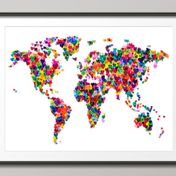 Love Hearts Map of the World Map, Art Print (776)