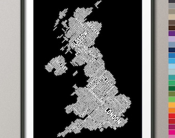 Great Britain UK City Text Map (choice of colors), Art Print (307)