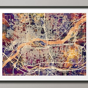 Carte quadruple des villes, Davenport, Bettendorf, Rock Island, Moline, impression d'art (2503)