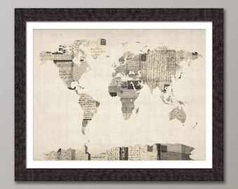 Map of the World Map from Old Postcards, Art Print (896)