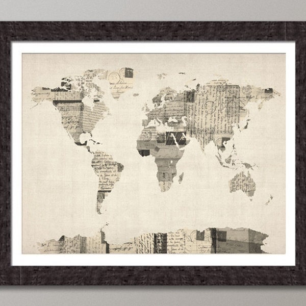 Map of the World Map from Old Postcards, Art Print (896)