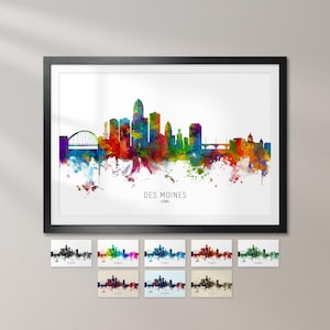 Des Moines Skyline Iowa, Stadtbild Kunstdruck Poster KX (6619)