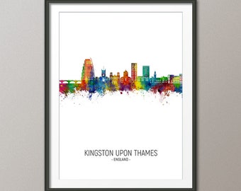 Kingston upon Thames Skyline, Kingston Surrey England Cityscape Art Print Poster Portrait (28005)